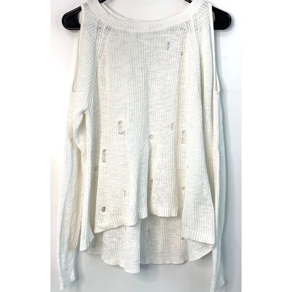 BP Brass Plum White Distressed White Knit Sweater Cold Shoulder  XS/S EUC 7417 - Picture 2 of 7